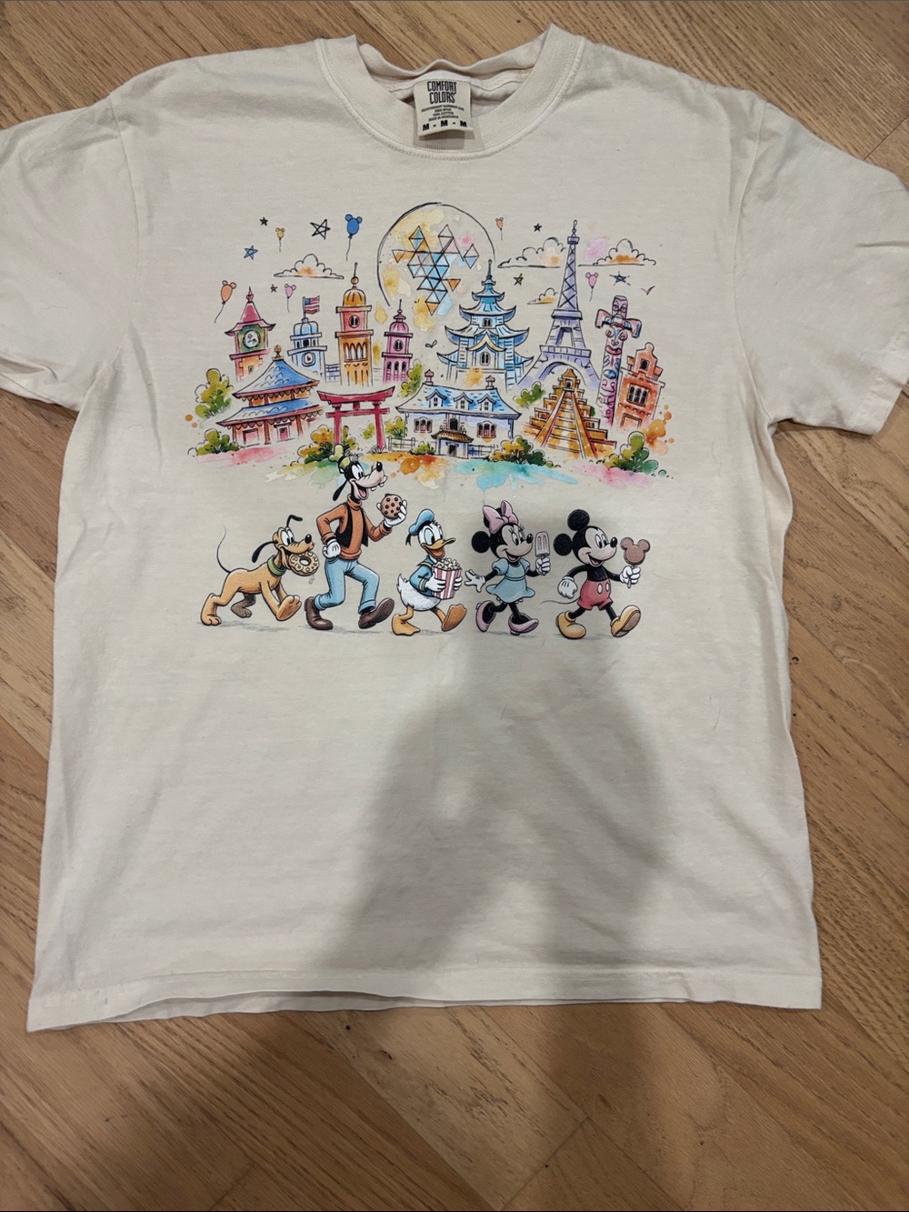 Disney White Short Sleeve Tee with Mickey & Friends World Tour Illustration